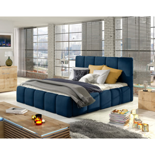 Lucea - lit coffre - 140x200 - sommier inclus - en velours - Bleu nuit