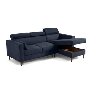 Alicante - canapé d'angle réversible convertible avec têtières - coffre - 4 places - en tissu texturé - Bleu marine