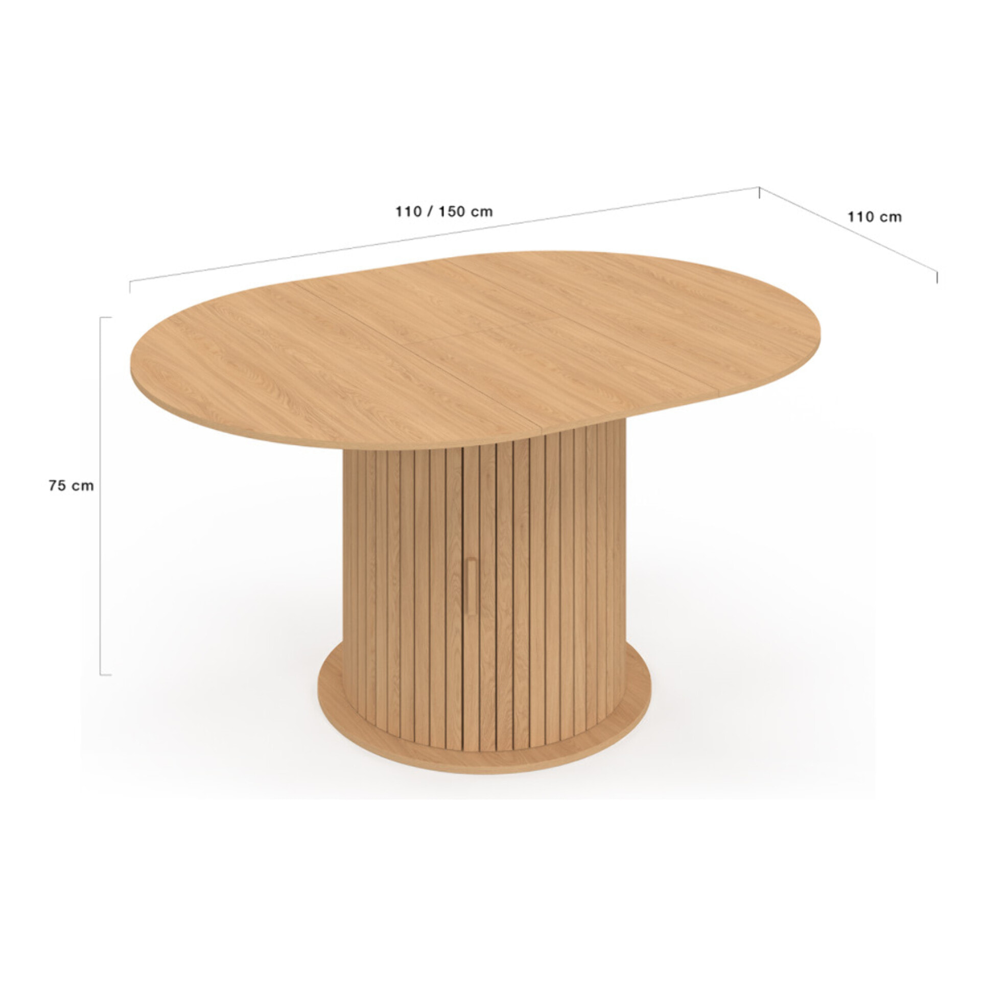 Table à manger ronde extensible Albane Ø110-150cm avec rangements