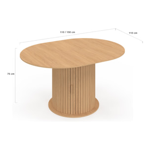 Table à manger ronde extensible Albane Ø110-150cm avec rangements