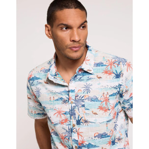 Camisa Manga Corta Tropical Blanco - Omen