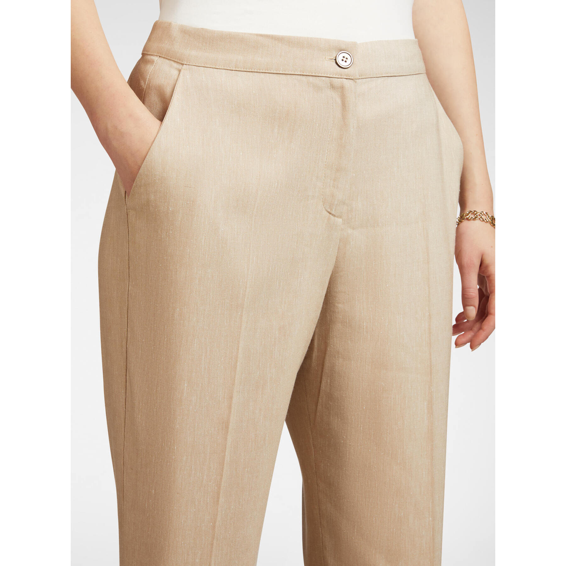 Elena Mirò - Pantalón cropped de mezcla de lino con puños - Beige