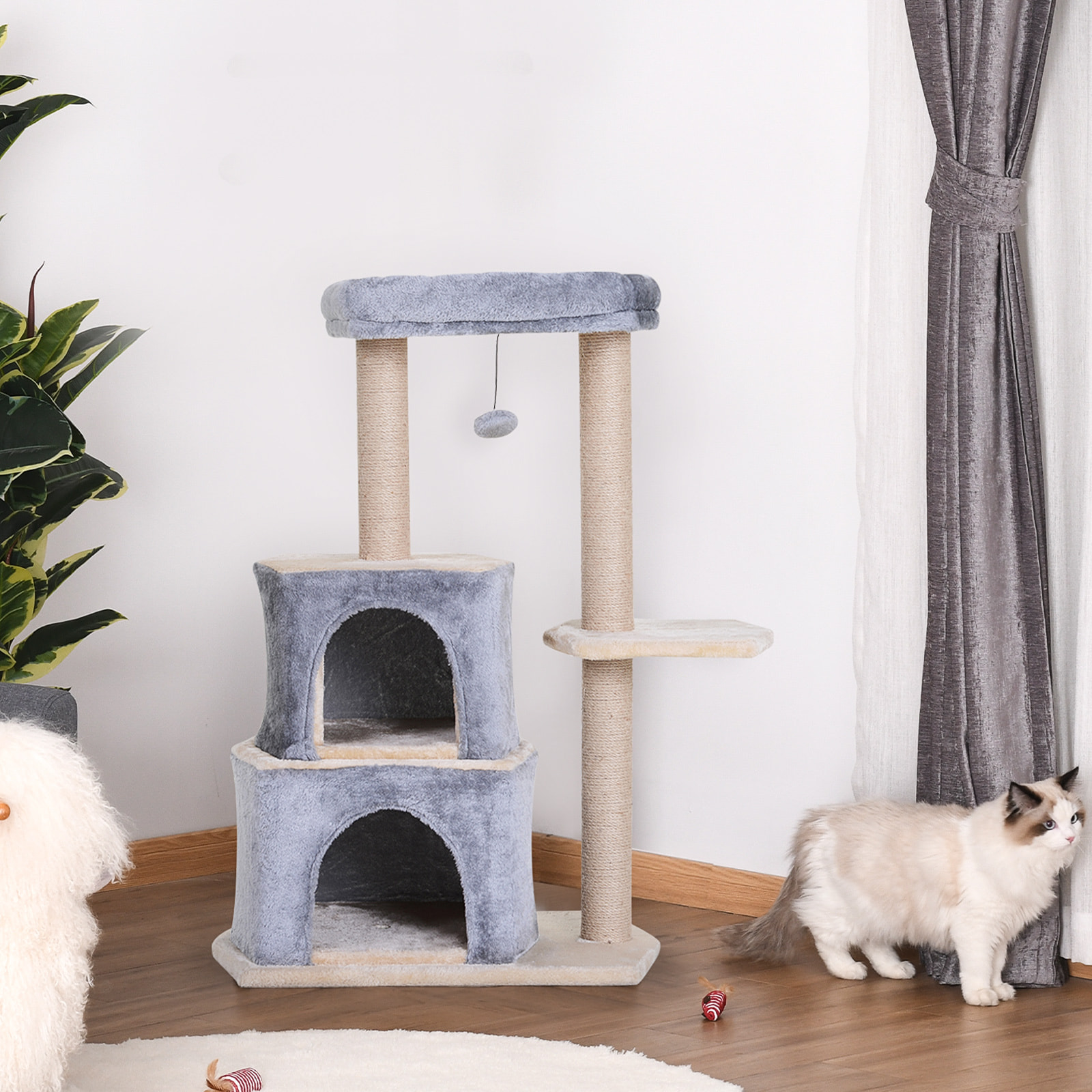 Árbol Rascador para Gatos de Sisal Natural 60x40x92cm Gris