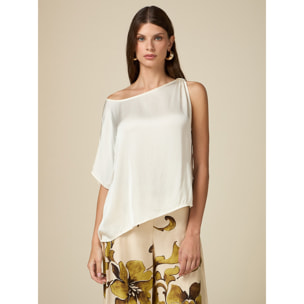 Oltre - Blusa asimmetrica in raso - Bianco