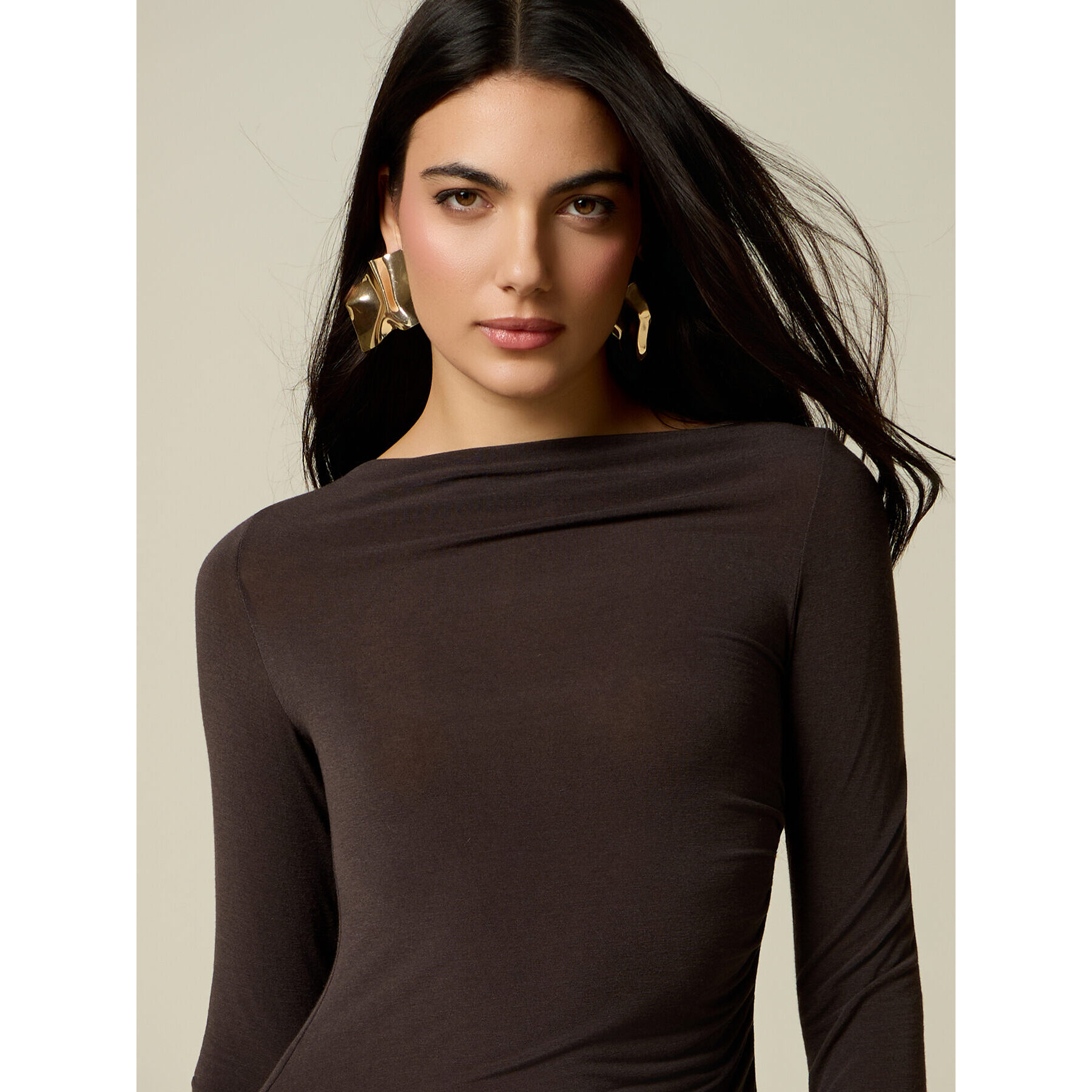 Oltre - T-shirt misto cashmere con drappeggio - Marrone