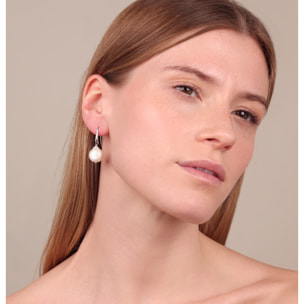 PERLAVIVA - Orecchini Pendenti in Argento 925 placcato Oro Bianco 18Kt con Perle Scaramazze d'Acqua Dolce Bianche Ø 17/18 mm