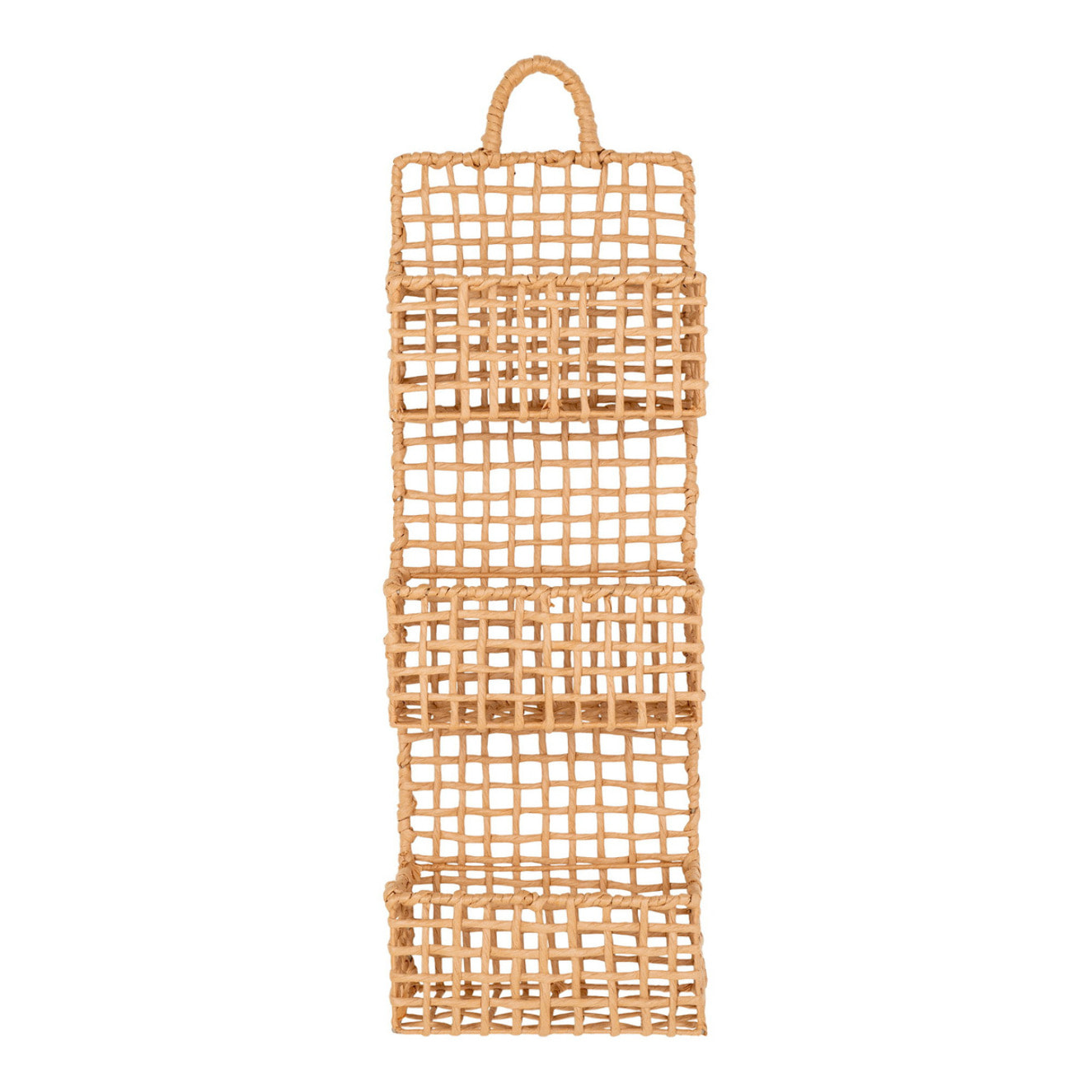 Organizer da parete Sines a 3 tasche in carta intrecciata naturale 25x15x70 cm