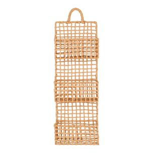 Organizer da parete Sines a 3 tasche in carta intrecciata naturale 25x15x70 cm