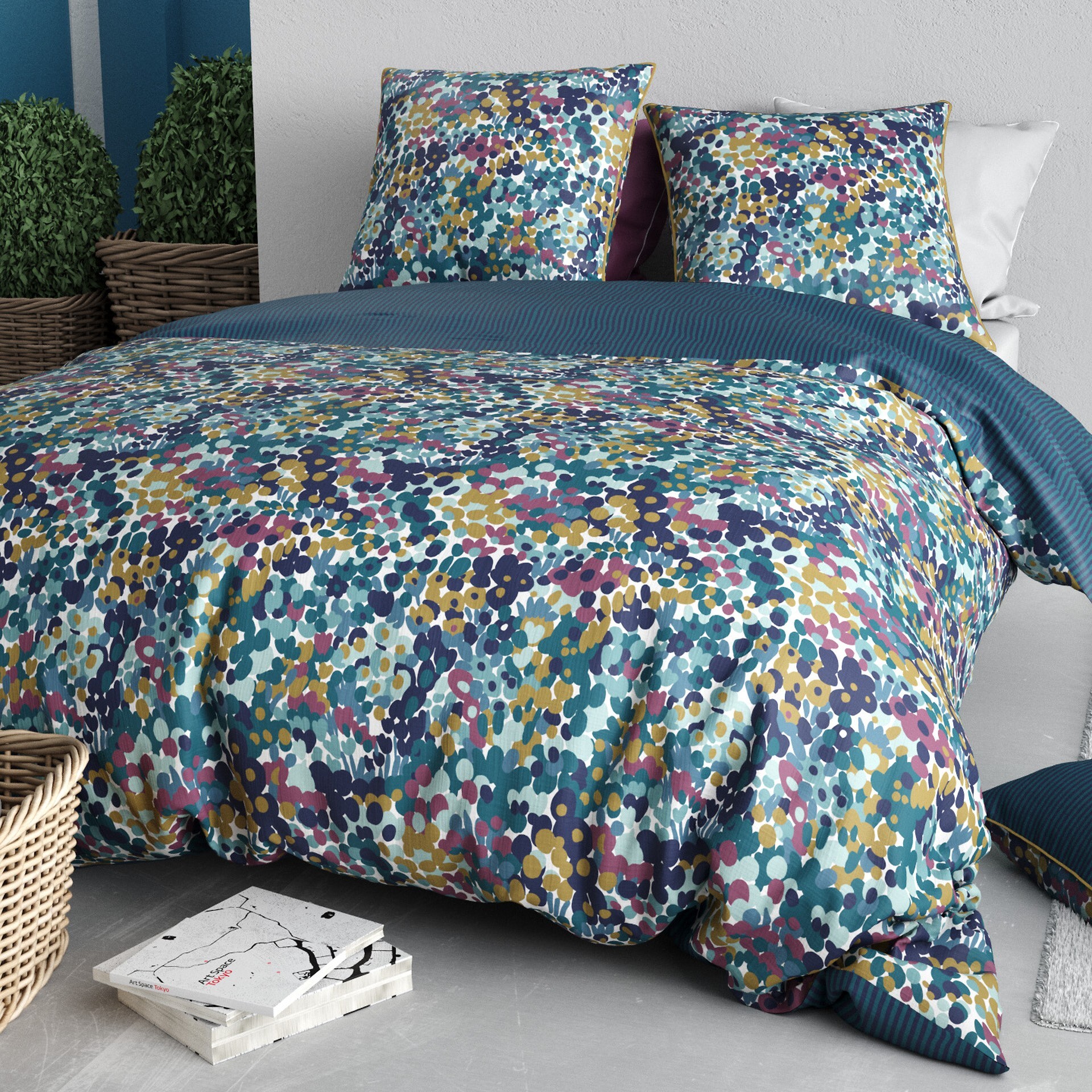 Parure Housse De Couette 3pcs 100% Coton 57 Fils PEONY