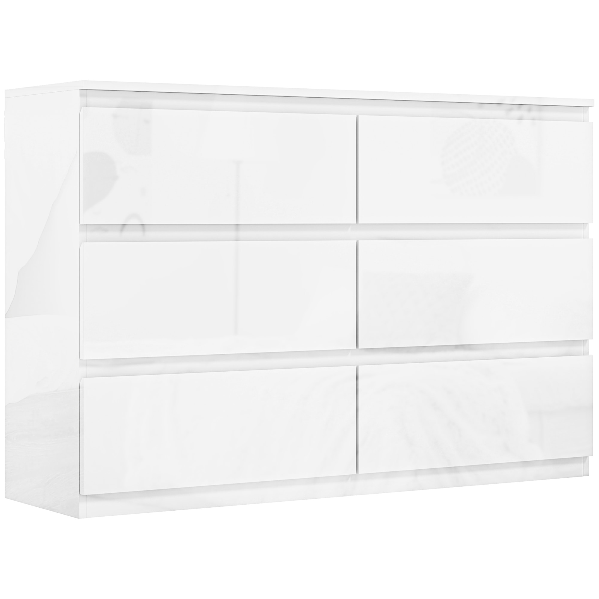 Cómoda con 6 Cajones Cómoda de Dormitorio Moderno con Diseño Anti-vuelco Cajonera para Salón Pasillo 112x34x75 cm Blanco Brillo