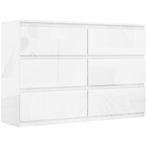 Cómoda con 6 Cajones Cómoda de Dormitorio Moderno con Diseño Anti-vuelco Cajonera para Salón Pasillo 112x34x75 cm Blanco Brillo