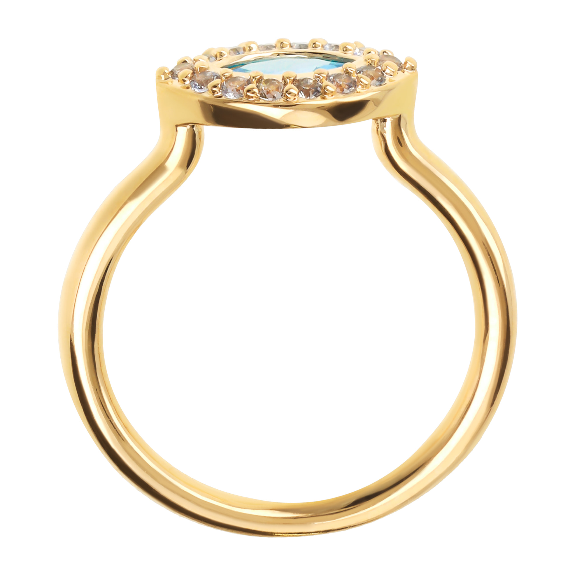Anello Solitario Marquise Golden con Cubic Zirconia Azzurra