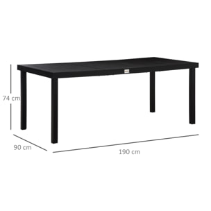 Mesa de Jardín de Aluminio Rectangular para 8 Personas Mesa de Comedor Exterior 190x90x74 cm con Encimera de Listones para Terraza Balcón Negro