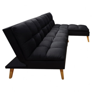 Canapé banquette d'angle convertible en tissu capitonné noir - CASSIE