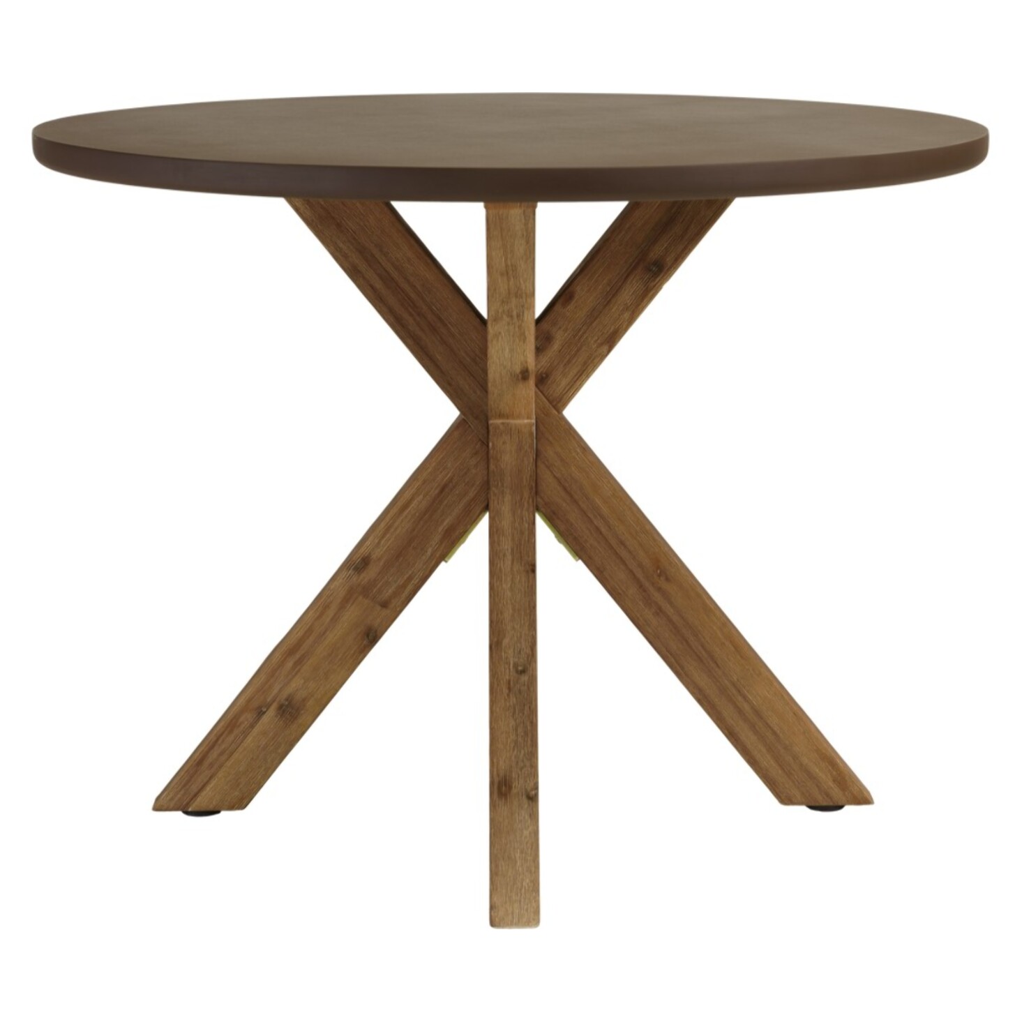 NESTOR - Table à manger ronde effet béton marron pied en bois d'acacia D100cm