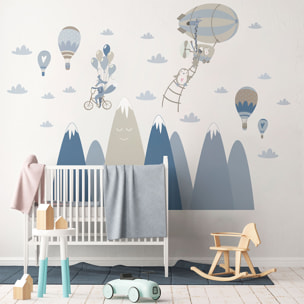 Stickers muraux enfants - Décoration chambre bébé - Autocollant Sticker mural géant enfant montagnes scandinaves ANIMAUX DÉLIRANTS