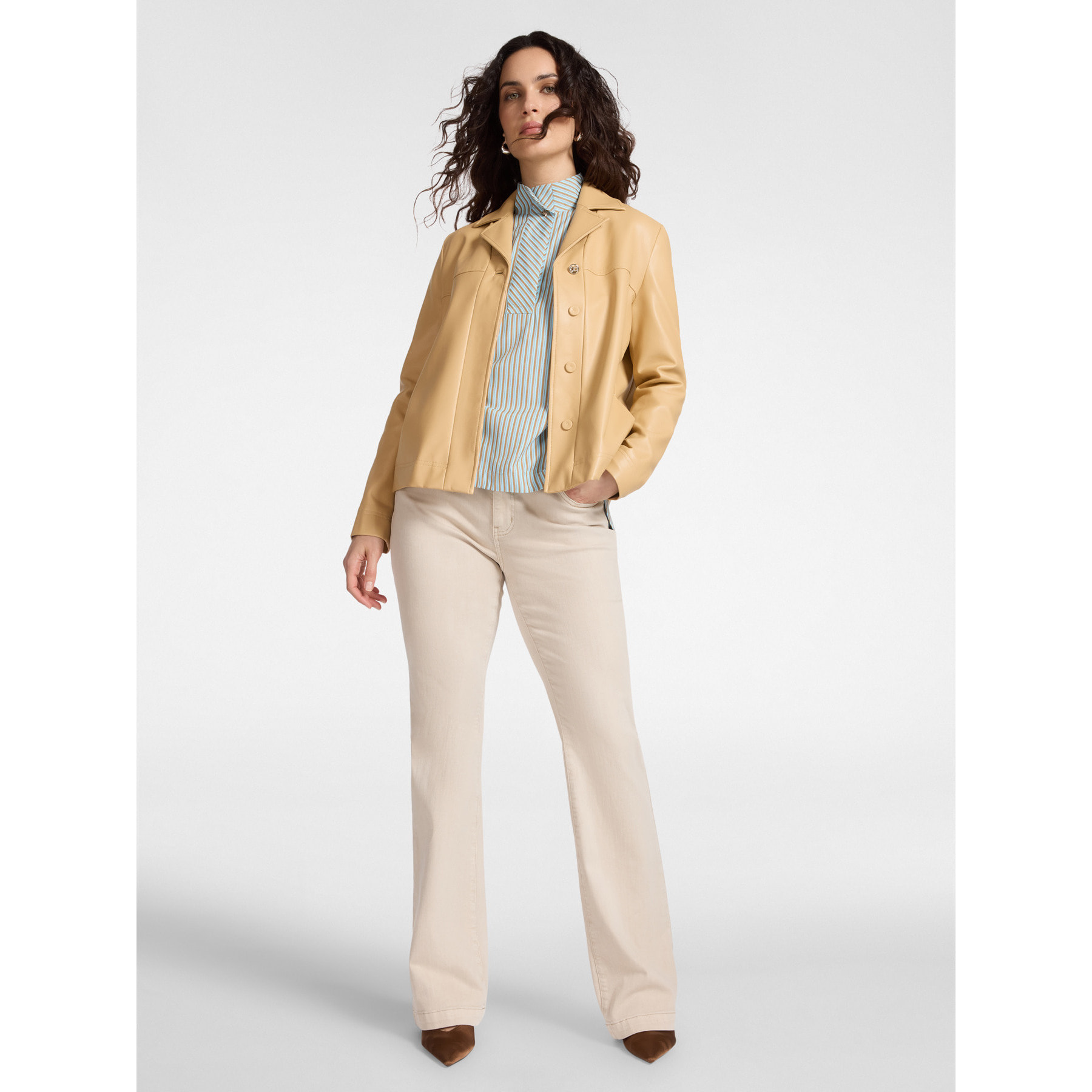 Elena Mirò - Chaqueta boxy en tejido revestido - Beige