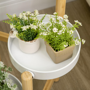 Soporte para Plantas Estantería para Plantas con Pies de Bambú Estantería para Flores con 4 Estantes Redondos Carga 20 kg para Interior y Exterior Ø28x80 cm Natural y Blanco