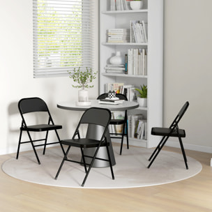Juego de 4 Sillas Plegables Acolchadas con Respaldo y Estructura de Acero, para Salón, Comedor, Cocina, 45x46x78 cm, Negro