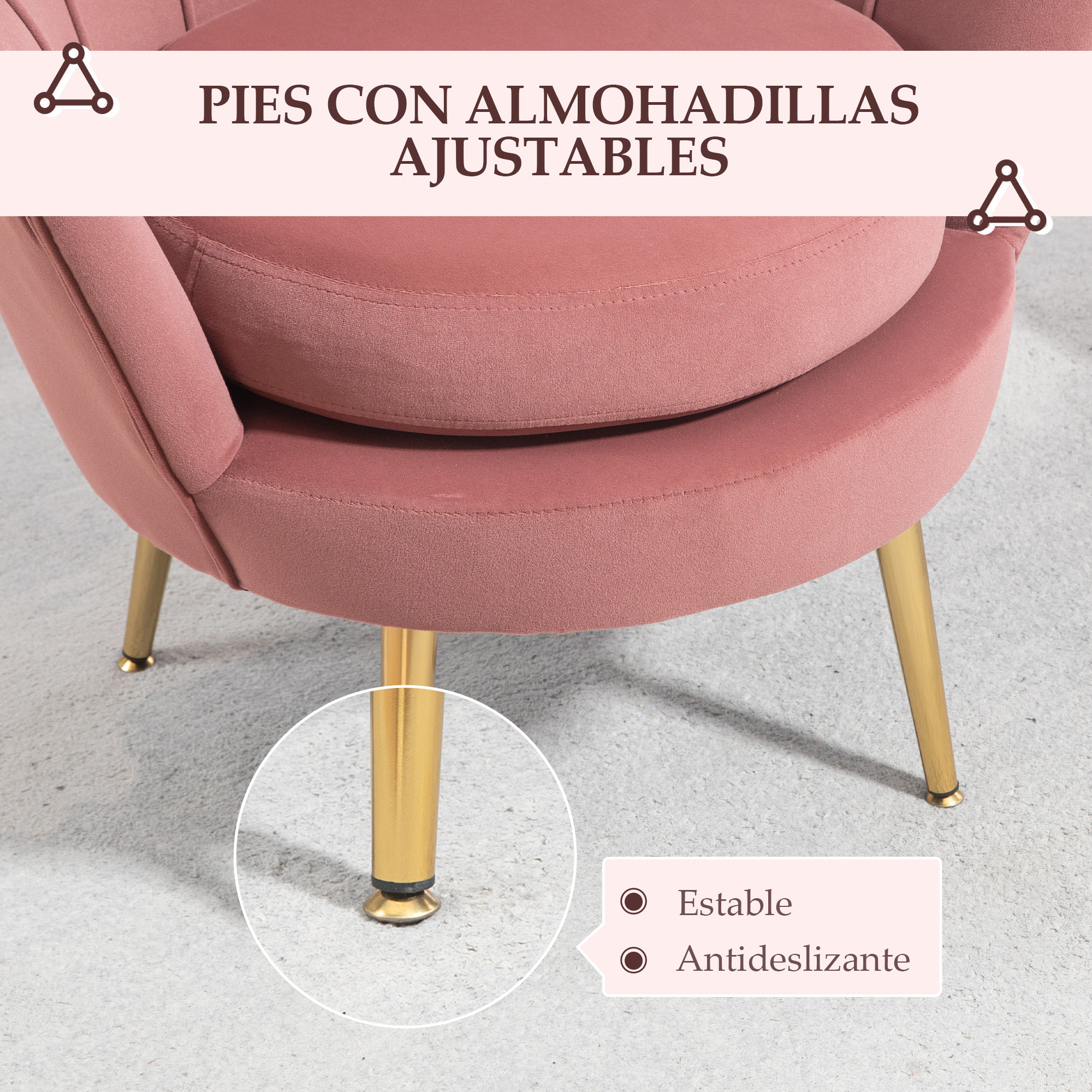 Butaca de Salón Tapizada en Terciopelo Sillón Butaca de Dormitorio con Respaldo en Forma de Concha y Patas Doradas para Comedor 76x67x74 cm Rosa