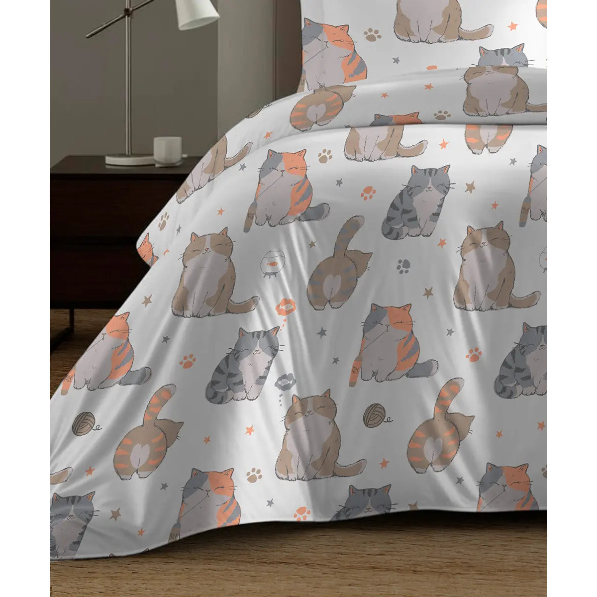 Parure Copripiumino Gatti per letto singolo in 100% Cotone e Made in Italy, gattini divertenti
