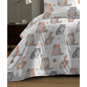 Parure Copripiumino Gatti per letto singolo in 100% Cotone e Made in Italy, gattini divertenti
