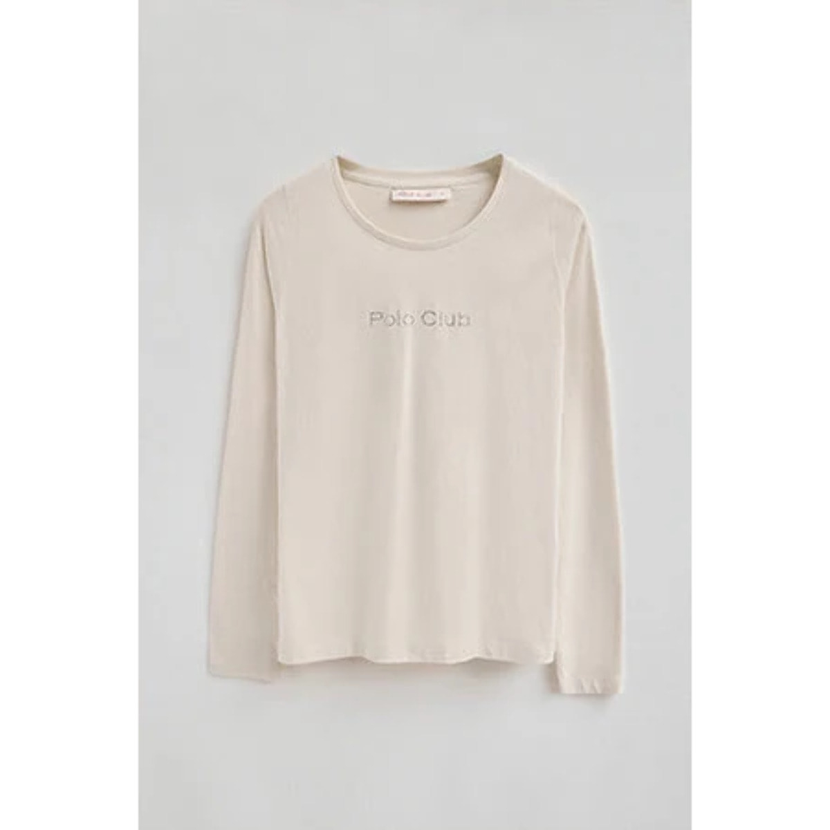 Camiseta color crudo de manga larga con brillantes Polo Club