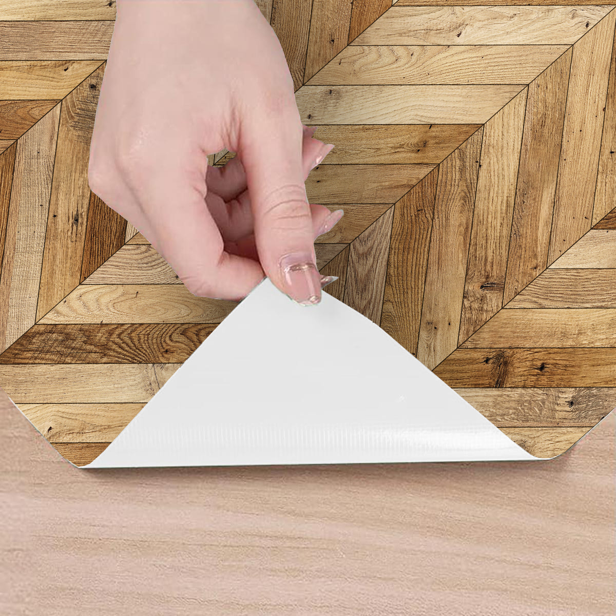 Revêtement sticker sol - CHEVRONS BOIS MIXTE - Rouleau adhésif Protection Anti-dérapant