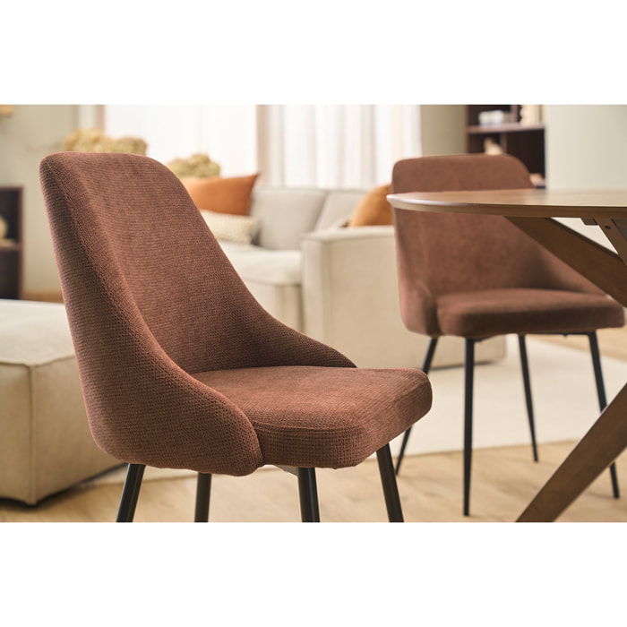 Chaises en tissu chenille terre brûlée et métal noir (lot de 2) HASTA