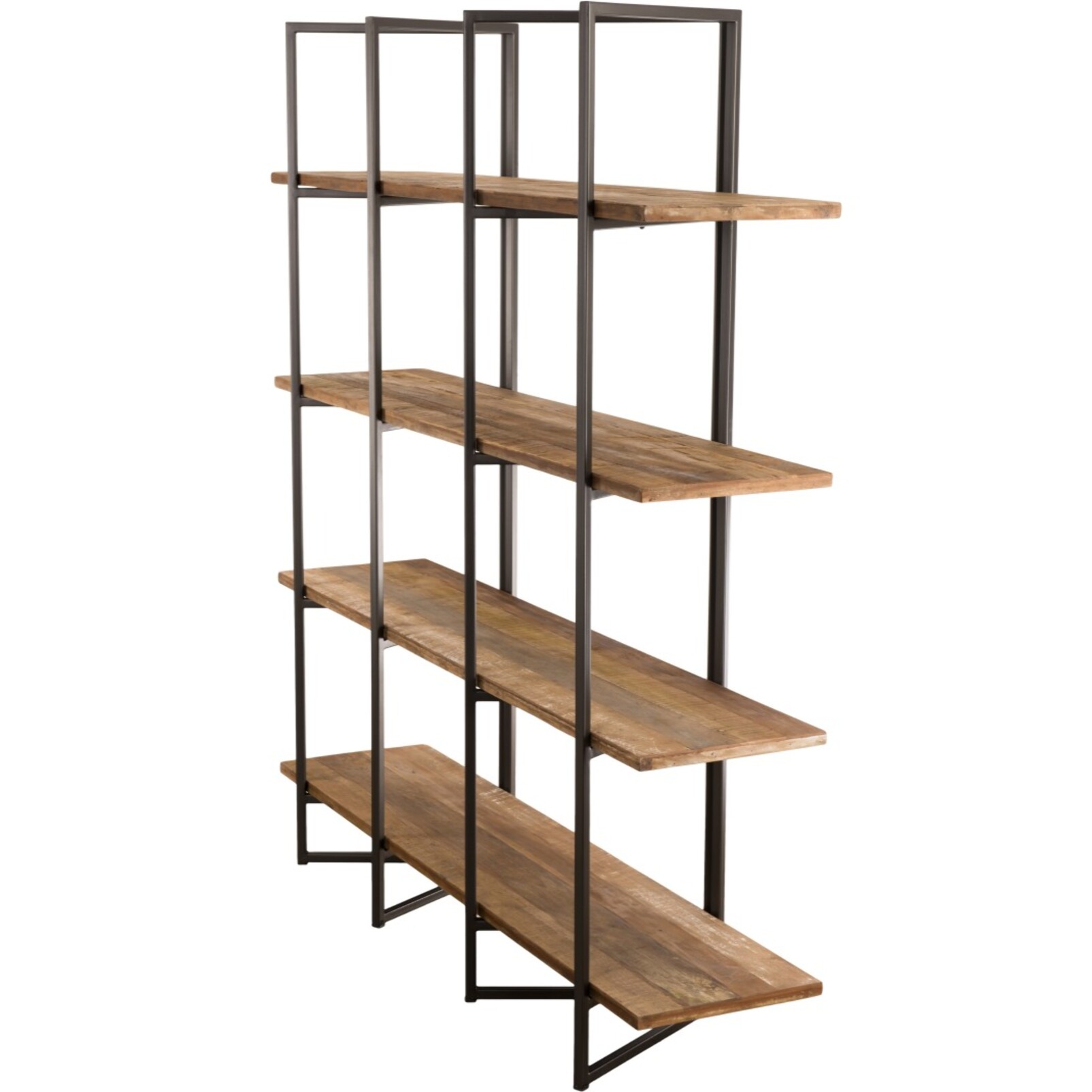 SIXTINE - Étagère marron 4 niveaux Teck recyclé Acacia Mahogany et métal noir