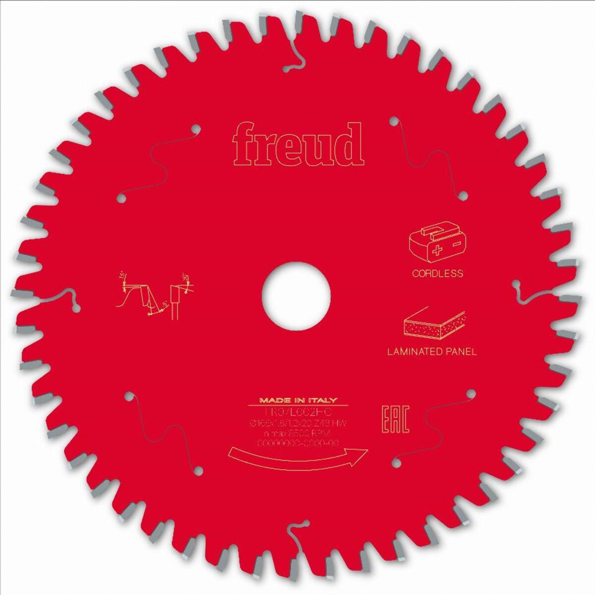 Lame pour scie circulaire portative sans fil FREUD - Ø165 1,8/1,2 AL20 Z48 BA -5° - F03FS10076 -FR07L002HC