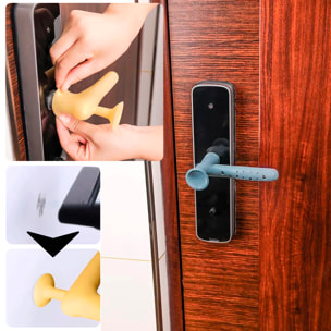 Funda de silicona para manilla de puerta con ventosa trasera que evita golpes y permite mantener la puerta abierta.