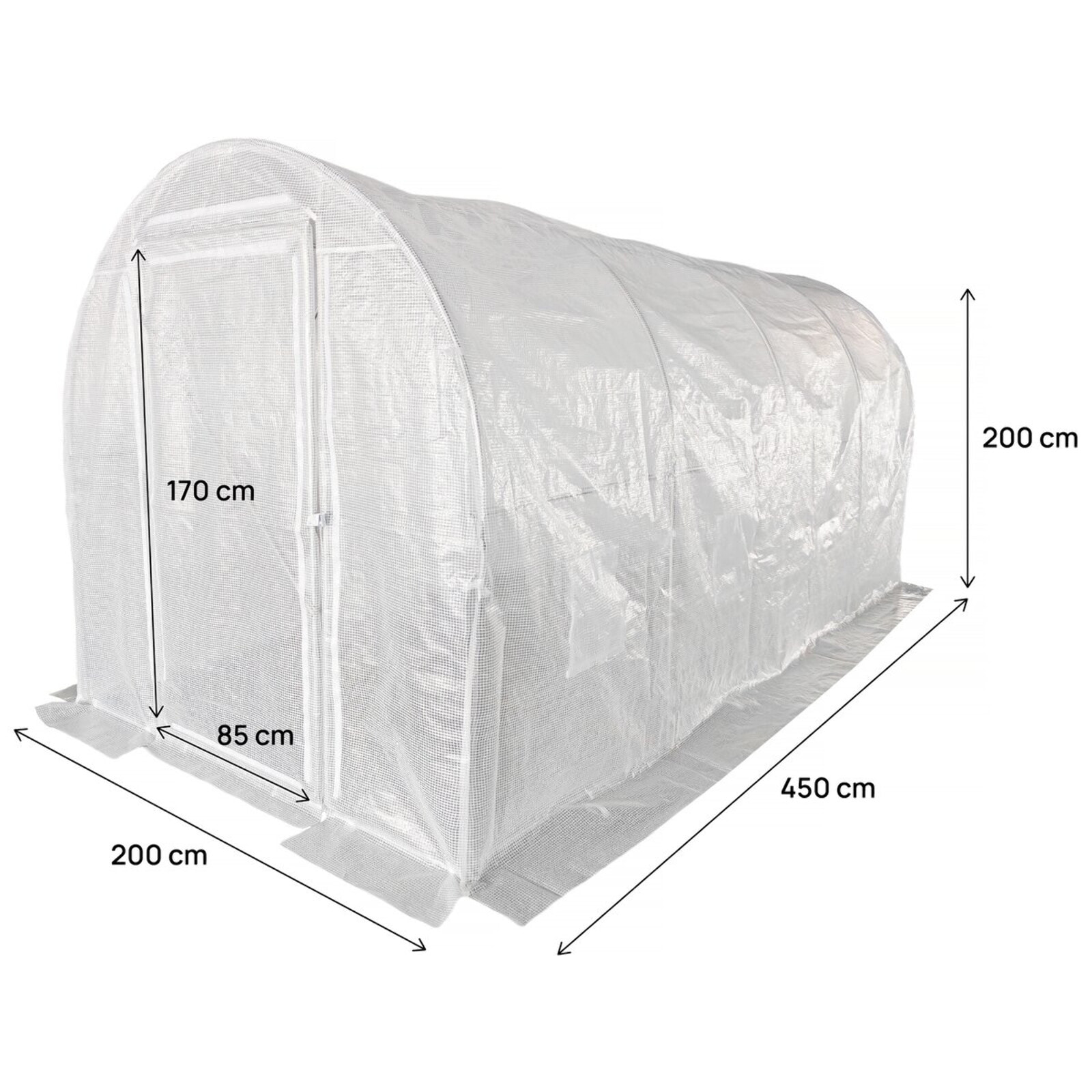 Serre tunelle de jardin avec porte 4,5 x 2 m "Mimosa" - 9 m² - 180g - Blanc
