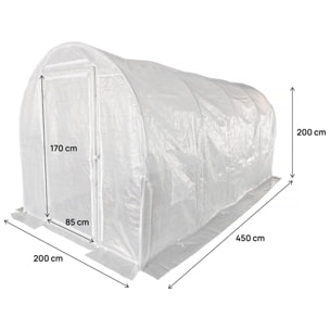 Serre tunelle de jardin avec porte 4,5 x 2 m "Mimosa" - 9 m² - 180g - Blanc