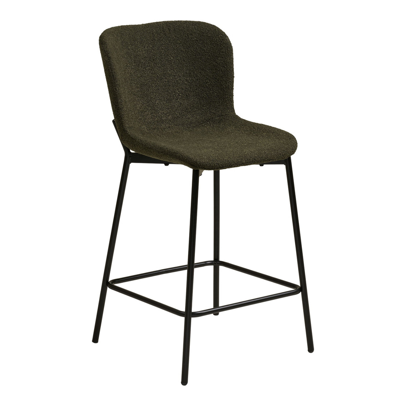 Set 2 sgabelli counter Maceda in bouclé verde scuro con gambe nere 47x55x95 cm