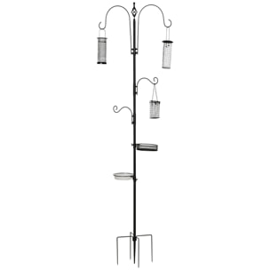 Station d'alimentation pour oiseaux en acier H.208cm 4 crochets contenant eau nourriture