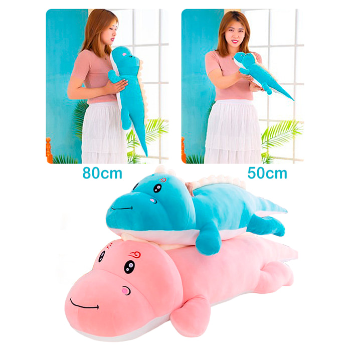 Cuscino extra morbido e soffice design dinosauro blu. 80 cm.