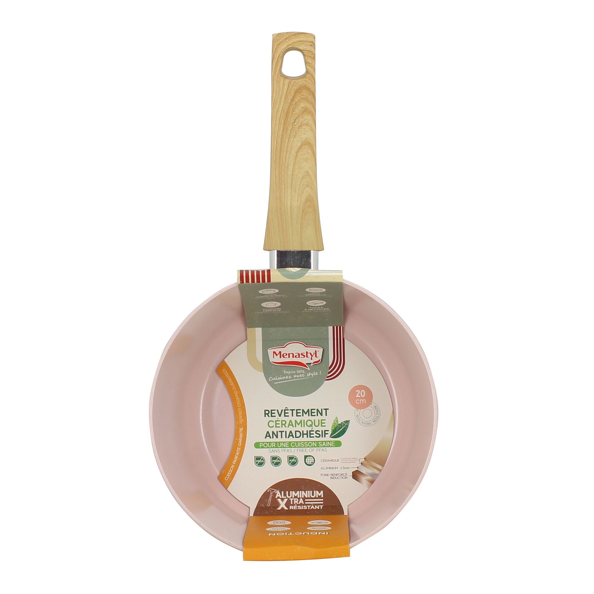 Casserole en revêtement céramique 20cm rose - tous feux COLORAMA