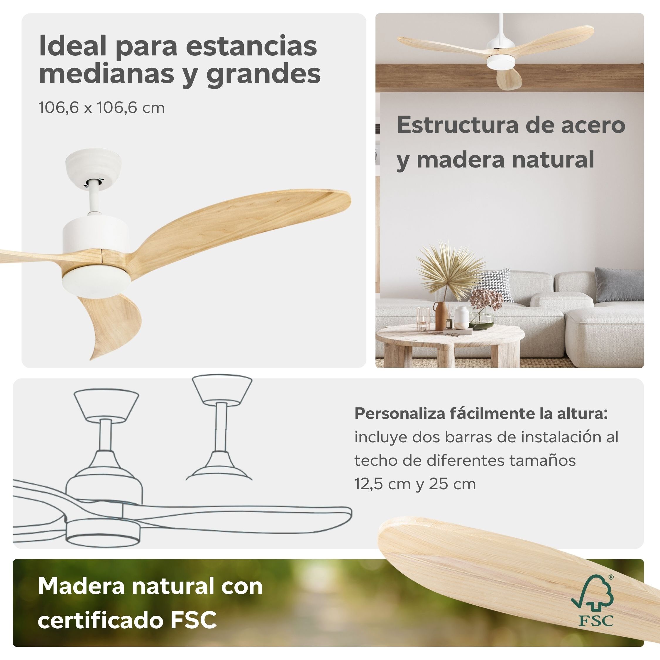Forlight FORLIGHT Calar Ventilador de Techo con luz LED Silencioso con 5 velocidades,