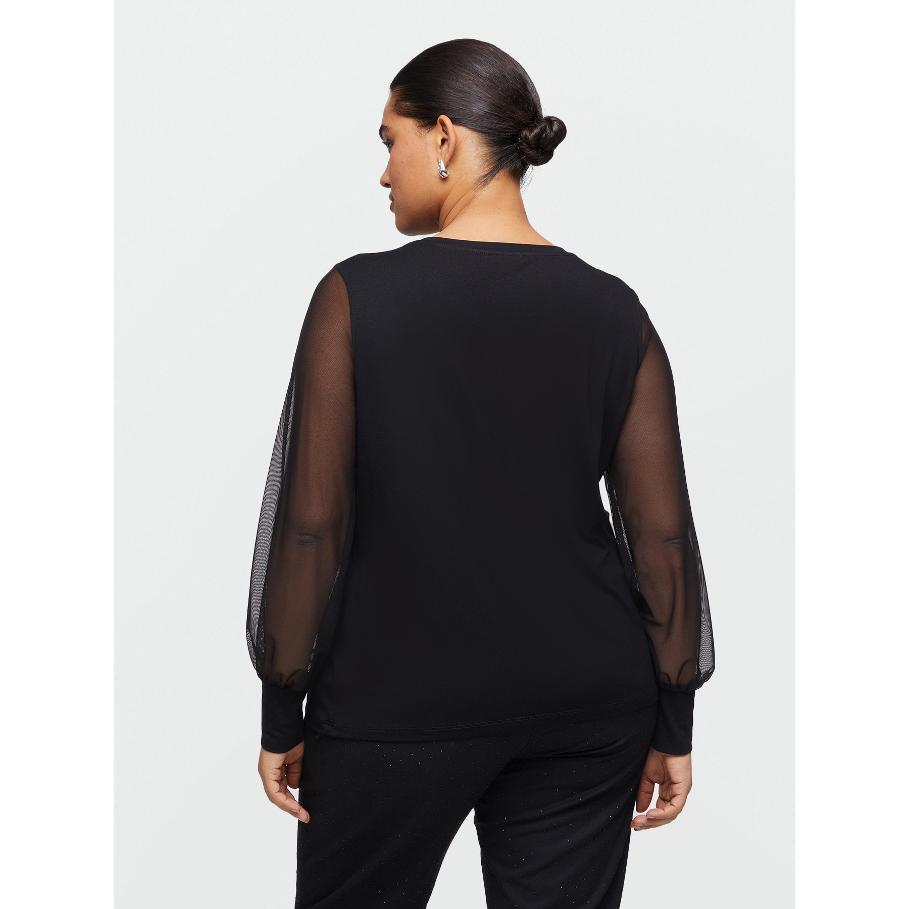 Fiorella Rubino - T-shirt con maniche in tulle e piccoli strass - Nero