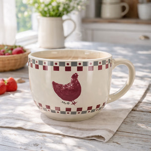 Lot de 6 jumbos 45cl en grès avec imprimé poule GALLINA