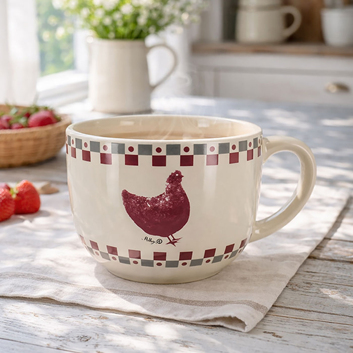 Lot de 6 jumbos 45cl en grès avec imprimé poule GALLINA