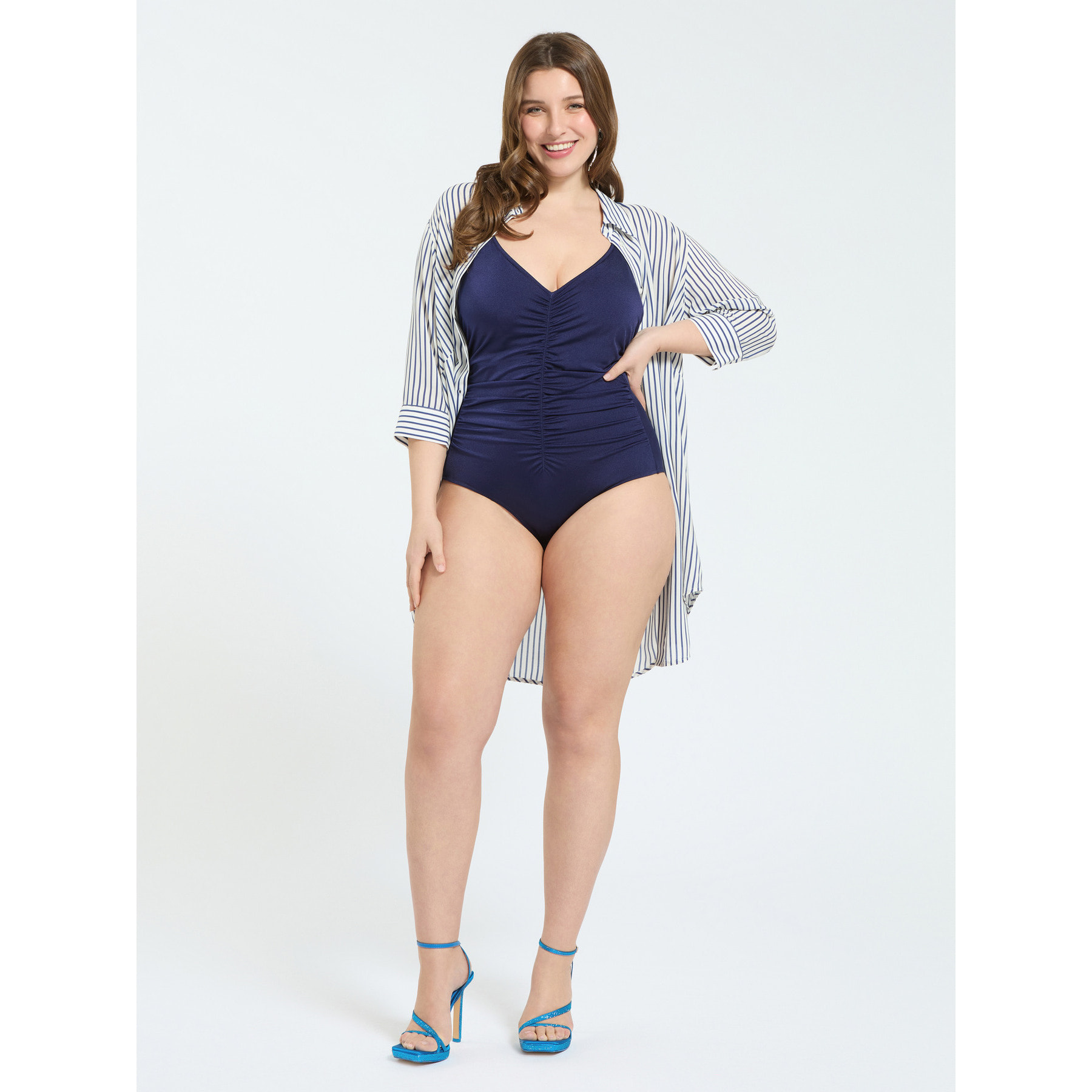 Fiorella Rubino - Traje de baño entero con drapeado y detalle luminoso - Azul