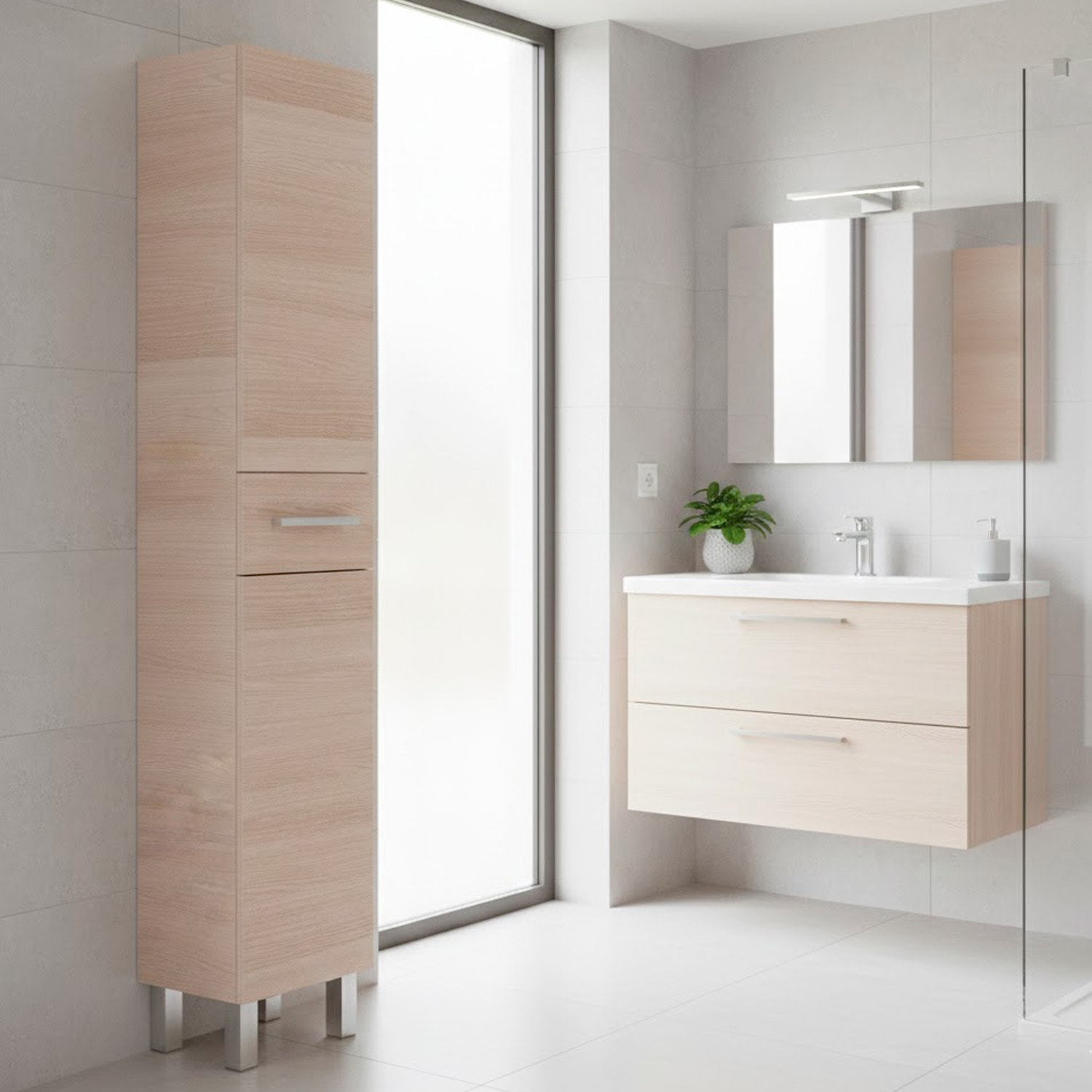 Mobile Alto Da Bagno Con 2 Ante E Cassetto Colonna Mobiletto Armadietto Salvaspazio In Melamina Lavanderia 182 x 35 x 30.5 Cm Rovere