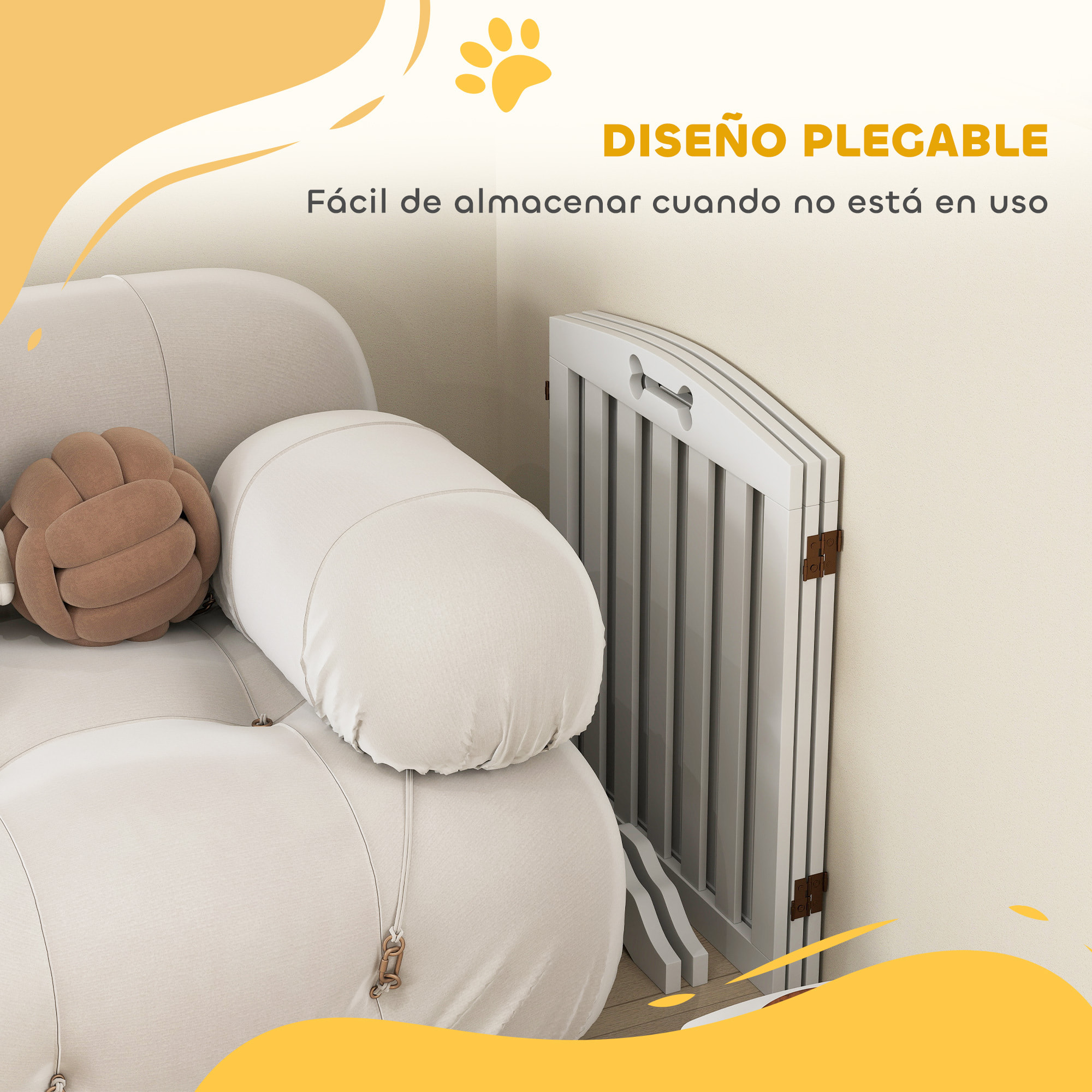 Barrera de Seguridad para Perros Plegable 155 cm, Valla para Perros Pequeños y Medianos de 3 Paneles con Pies Extraíbles, Puerta de Seguridad para Mascotas, para Escalera, Pasillo, Blanco
