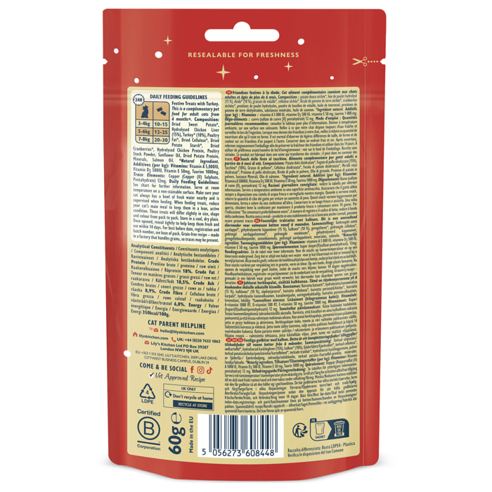 Lot de 10 - Lily’s Kitchen Friandises de Noël à la dinde pour chats 60g