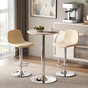 Mesa de Bar Redonda Ajustable en Altura 67-93 cm, Mesa Alta de Bar, Tablero Ø60 cm y Giratorio 360°, con Base Redonda de Metal Cromado, para Bistró, Cocina Comedor, Madera Natural