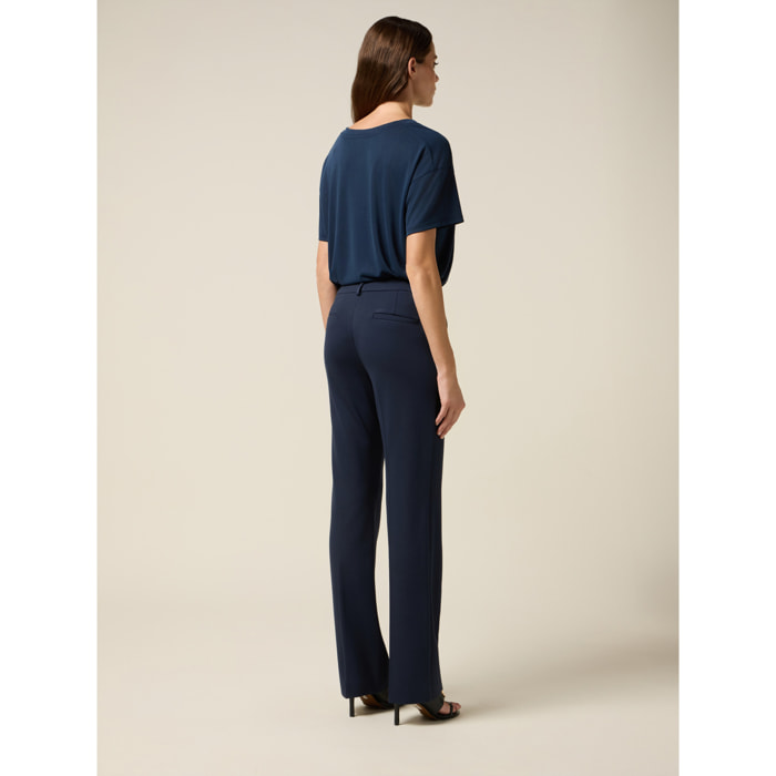 Oltre - Pantalones acampanados en punto milano - Azul