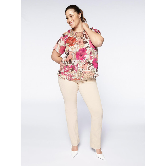 Fiorella Rubino - Blusa floral de crespón - Beige