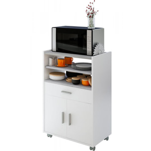 Carrello Scottsdale, Mobile ausiliare per cucina con ruote, Armadio multiuso con 2 ante e 1 ripiano, cm 59x40h92, Bianco